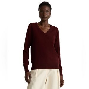Quince Mongolian Cashmere V-Neck Sweater L Rich Burgundy Fall Cozy Thanksgiving